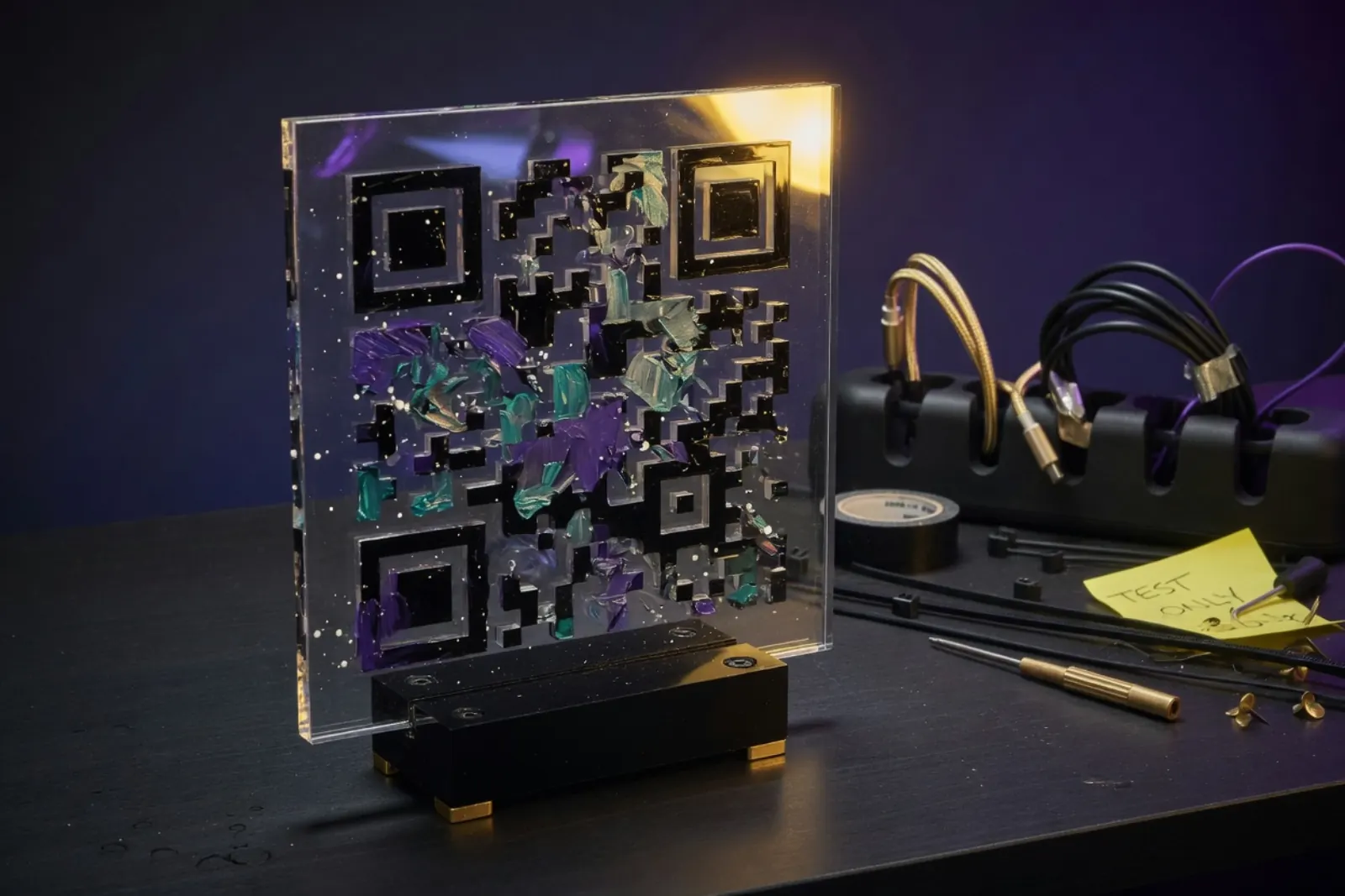 QR stand and desk accessories for Dogecoin receive UX
