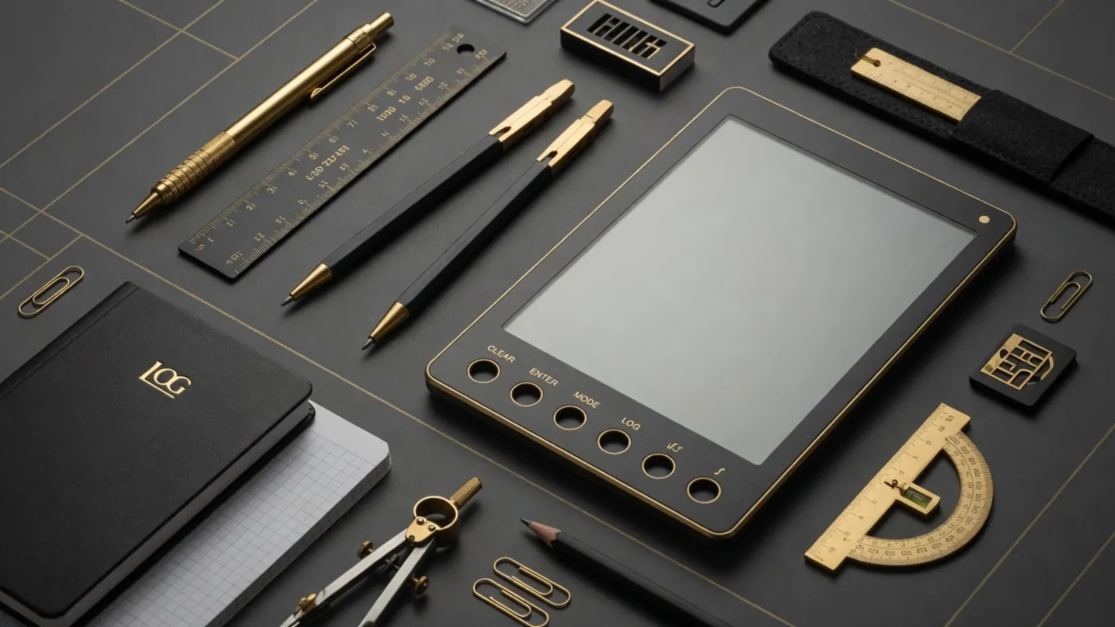 Desk tools still-life for Dogecoin67 calculators