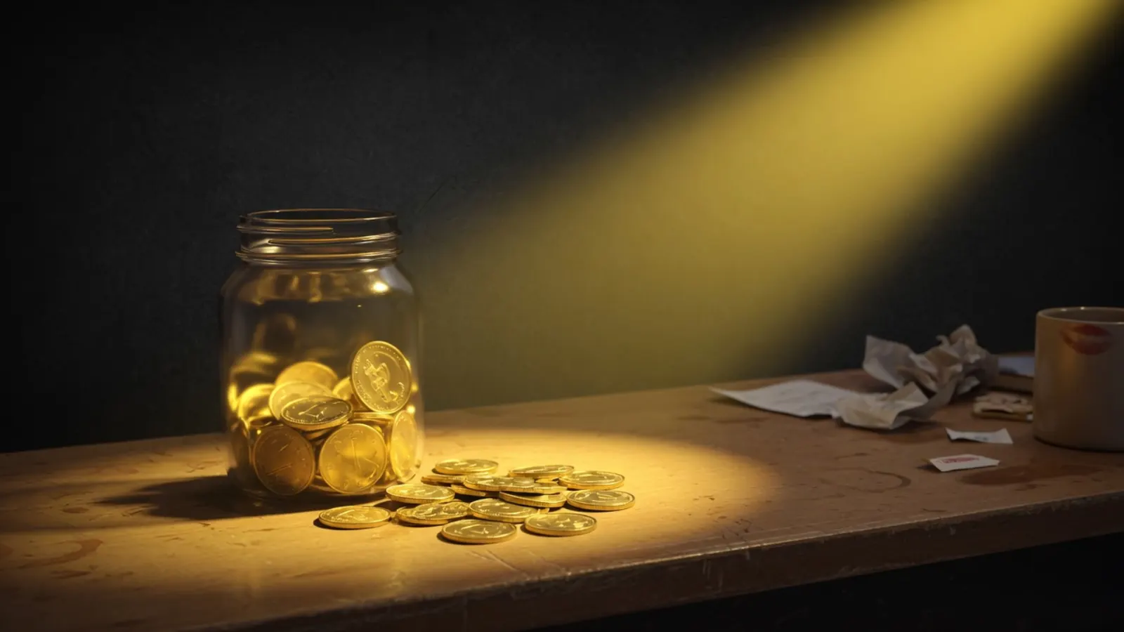 Abstract tip jar and gold light — Dogecoin everyday use